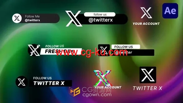 8个故障经典现代黑白粗体标题样式Twitter X文本动画-AE模板的图片1