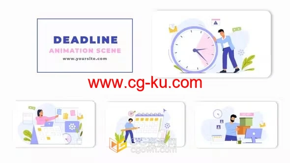 项目管理工作截止日期平面人物角色动画场景矢量插图-AE模板的图片1