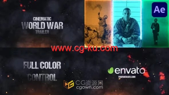 AE模板-枪口火花屏闪动画多媒体幻灯片组合电影世界大战预告片的图片1