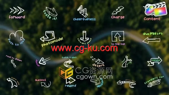 FCPX插件13种手绘漫画文字标题与34个箭头元素动画Arrows Titles的图片1
