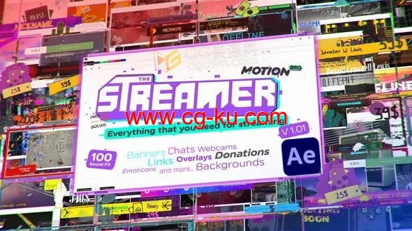 复杂风格设计网络视频直播包装制作AE脚本预设包The Streamer的图片1