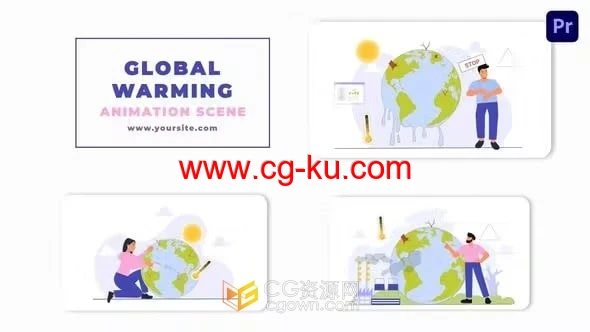 地球环境变化气候变化全球变暖矢量动画场景-PR模板的图片1