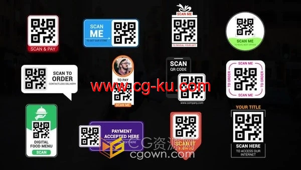 12个现代整洁干净QR代码设计图标二维码标题-AE模板的图片1