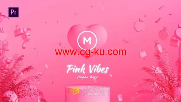 粉色甜蜜场景提示品牌LOGO动画视频片头PR模板的图片1