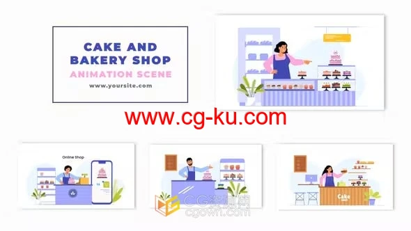 面包店蛋糕2D角色动画介绍场景MG图形AE模板的图片1