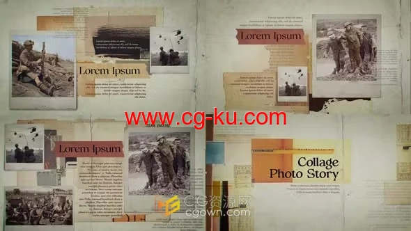 AE模板-拼贴照片历史事件介绍复古旧纸展示犯罪调查电影纪录片的图片1