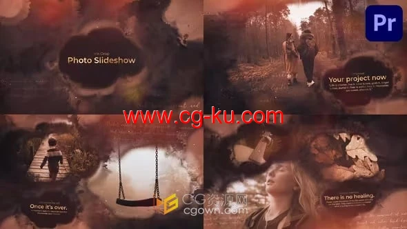 抒情歌词模板水彩墨滴效果复古素描作品动画场景PR水墨相册模板的图片1