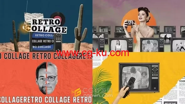 AE模板-复古拼贴剪纸创意开场白插图艺术定格动画宣传视频的图片1