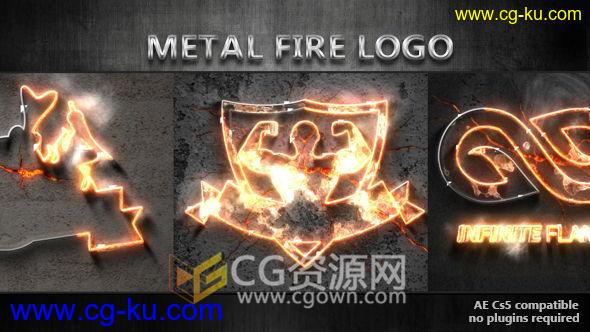 火焰燃烧金属标志片头AE模板 爆炸火花路径燃烧演绎LOGO动画 免费下载的图片1