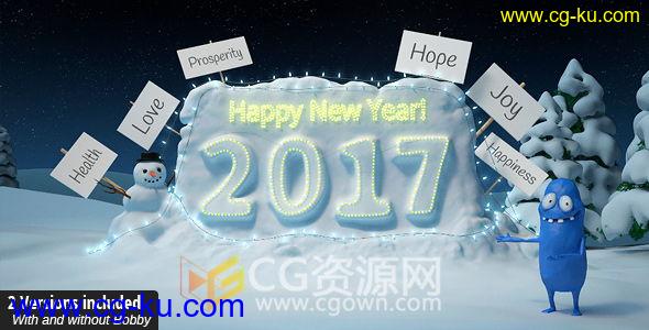 2017新年圣诞节片头卡通小人雪地烟花演绎标志LOGO AE模板的图片1