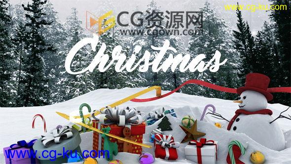 3D彩带礼物糖果雪人新年饰品庆祝福圣诞节日快乐片头 AE模板的图片1
