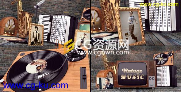 AE模板音乐会宣传片头复古唱机相册电视元素场景动画 免费下载的图片1
