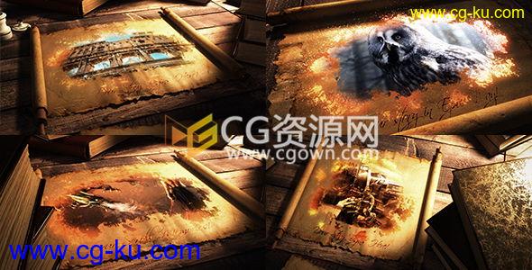 AE模板羊皮纸卷轴书籍滚动展示宣传动画视频效果 免费下载的图片1