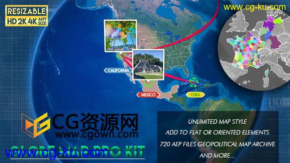 AE模板全球世界地图动画工程演示政治管理地区信息图表效果 免费下载的图片1