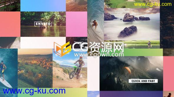 AE模板分屏滑动展示照片清新活力宣传片头动画效果 免费下载的图片1