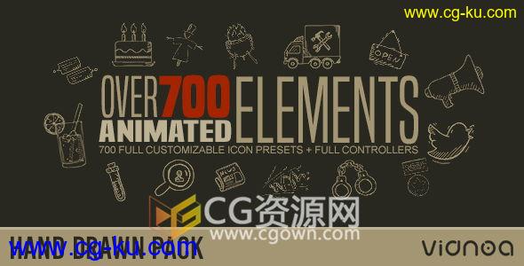 AE预设ffx文件共700组手绘素描图标动画粉笔效果元素 免费下载的图片1