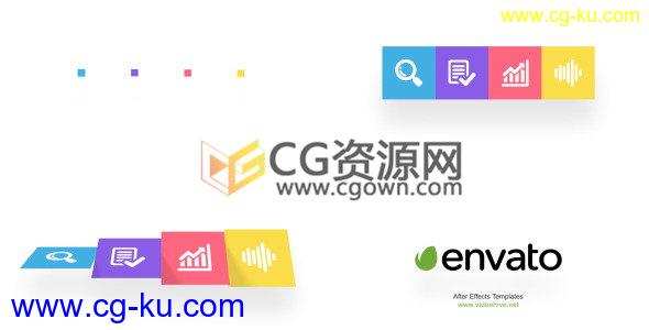 AE模板扁平化图标方块图形翻转展示企业LOGO动画片头 免费下载的图片1