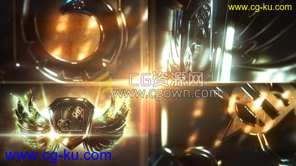 AE模板三维钢铁翅膀盾牌标志动画文字LOGO片头效果E3D工程 免费下载的图片1