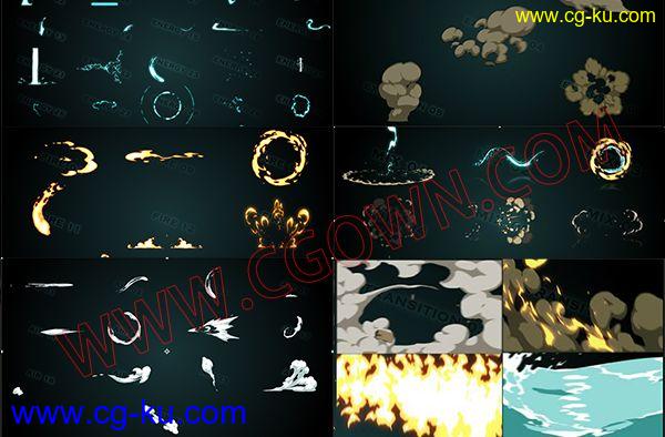 AE模板制作工程FX卡通手绘风烟雾火花水雷电手闪光MG图形动画元素的图片1