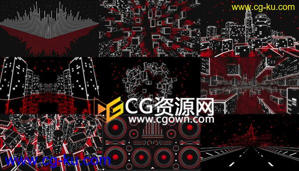 VJ素材 35组艺术抽象3D城市虚拟光线LED背景播放视频素材的图片1