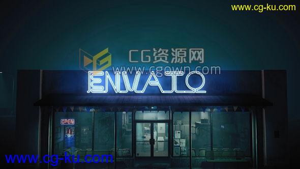 在街道上店铺门口上面霓虹灯LOGO广告宣传片头动画AE模板的图片1