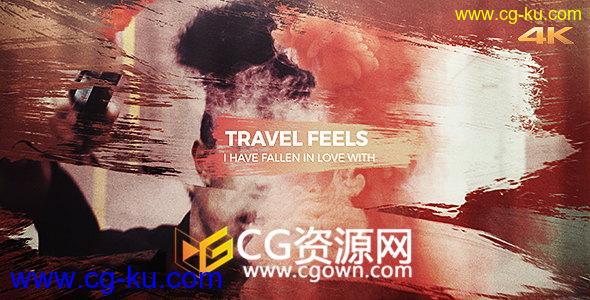 4K分辨相册幻灯片率笔刷遮罩家庭旅游照片动画视频AE模板的图片1