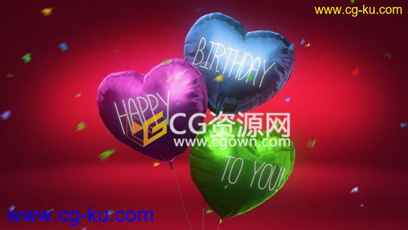 爱心气球五彩纸屑祝福生日快乐视频制作-AE模板下载的图片1