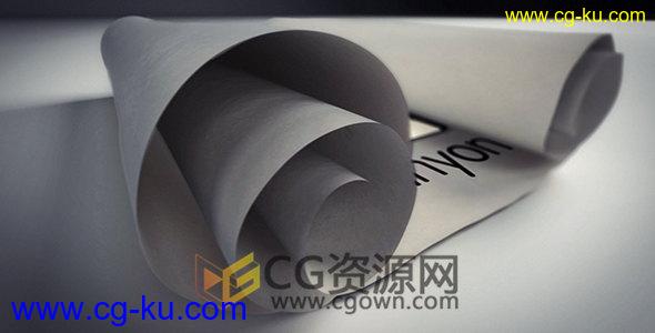 3D纸张卷轴展开动画演绎LOGO效果建筑蓝图打开-AE模板下载的图片1