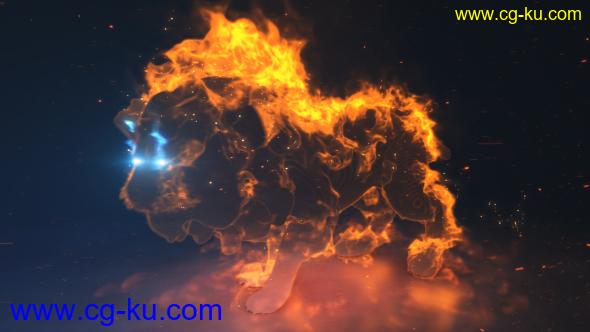 火焰燃烧的狮子动物火花动画特效演绎LOGO片头-AE模板工程的图片1