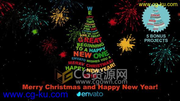 2019圣诞节问候视频文字标题排版志圣诞树效果-AE模板下载的图片1