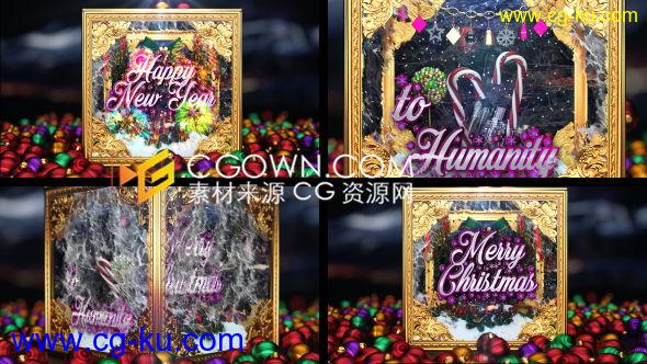 2019年圣诞节新年问候语圣诞老人华丽贺卡片动画效果-AE模板下载的图片1