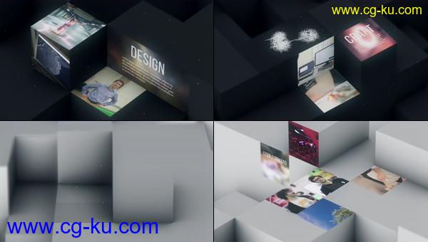 3D几何立方体图形空间多画面展示公司企业宣传视频-AE模板下载的图片1