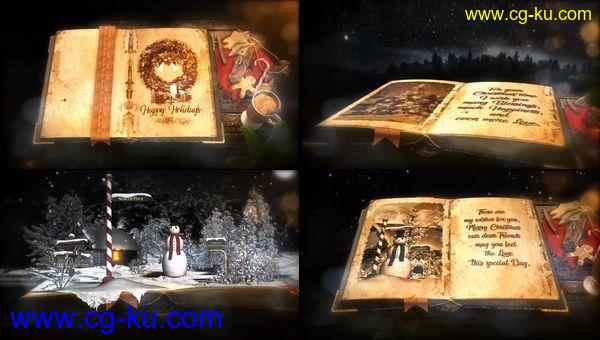 3D书翻开卡片式圣诞节快乐场景动画效果元素视频制作-AE模板下载的图片1