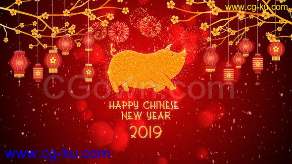 2019年春节祝福新年问候传统拜年节日视频猪年喜庆年会元宵灯笼金猪贺岁片头-AE模板下载的图片1