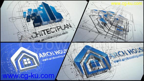 CAD制图建筑师蓝图绘制三维标志开场揭示-AE模板下载的图片1