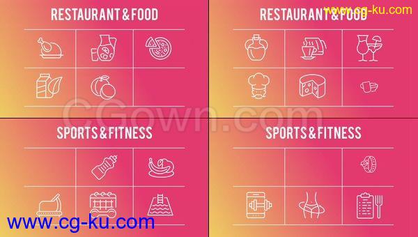餐饮和运动类50个细线图标-AE模板下载的图片1
