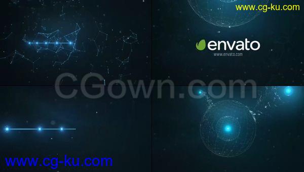 未来球体点线连接电子信号粒子闪光标志演绎科技感LOGO片头-AE模板下载的图片1