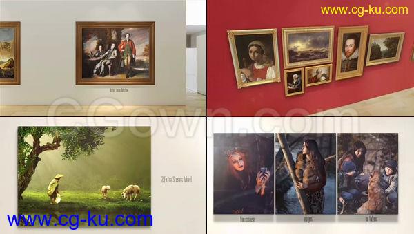 3D美术馆艺术画廊壁画陈列室电影展览馆白色极简与现代古典风格展示-AE模板的图片1