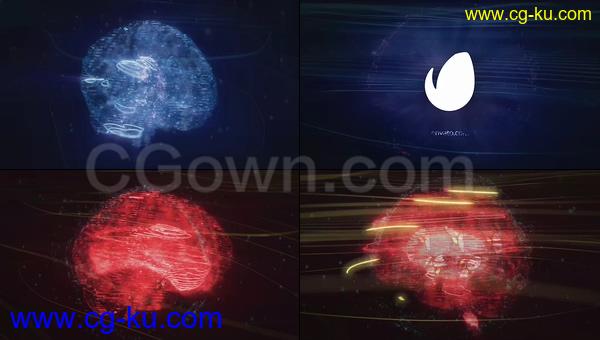 未来感人工智能大脑粒子元素动画场景脉冲连接LOGO标志展示-AE模板的图片1