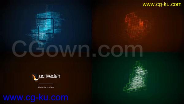 3D虚拟故障高科技网格分割线条标志动画揭示It公司技术介绍-AE模板的图片1
