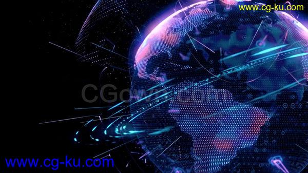 3D科技感世界地图大气层包围旋转地球新闻栏目包装背景素材的图片1