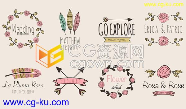 FCPX插件8组卡通花圈徽章字幕浪漫清新婚礼文字标题动画下载的图片1