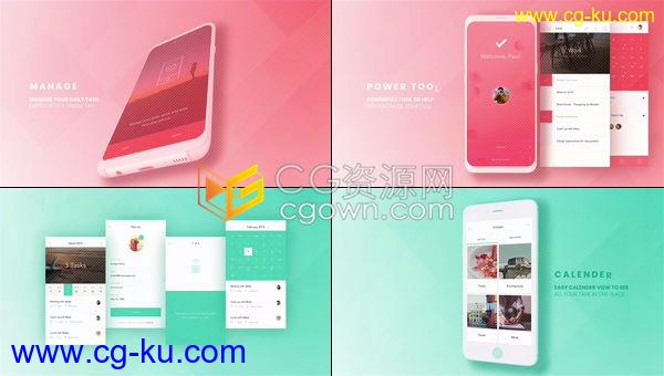 3D清新彩色简洁移动实体模型演示Android/iPhone移动APP应用程序展示-AE模板的图片1