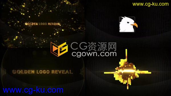 黄金元素玻璃效果粒子闪光汇聚时尚三维标志片头动画-AE模板的图片1