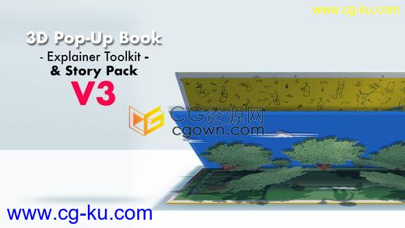 3D弹出式图书场景解说工具包MG角色动画手绘图像故事包V3-AE模板的图片1