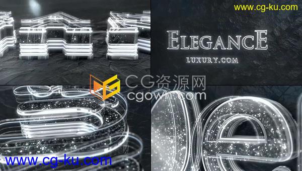 3D华丽透明水晶玻璃质感镀铬霓虹标志展示LOGO片头动画-AE模板下载的图片1