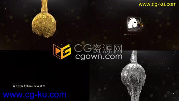 3D金色和银色流动液体汇聚球体熔解展示标志LOGO动画-AE模板下载的图片1