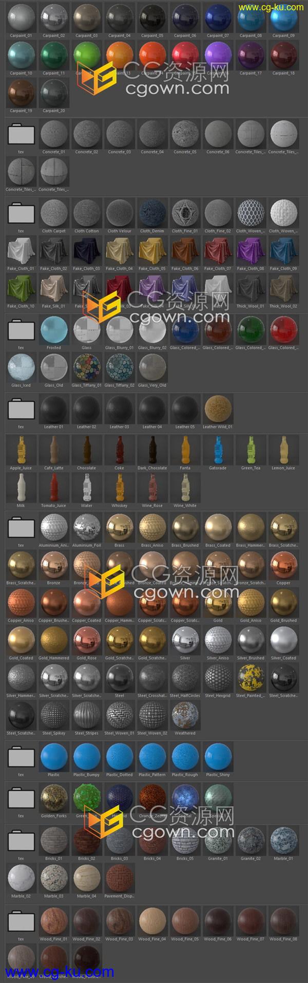180种Redshift渲染器Base材质C4D预设包金属车漆液体石头木玻璃塑料布料的图片2