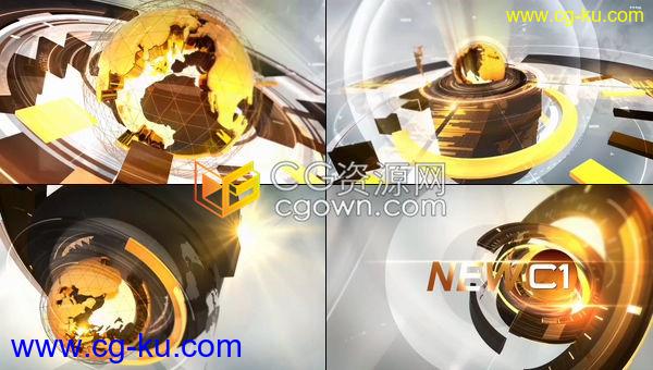 黄金地球仪旋转演示广播电视黄金时段新闻片头栏目包装-AE模板的图片1
