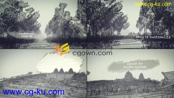 特别唯美和谐梦幻的笔刷手绘动画风格展示森林慢镜头场景回忆相册-AE模板的图片1
